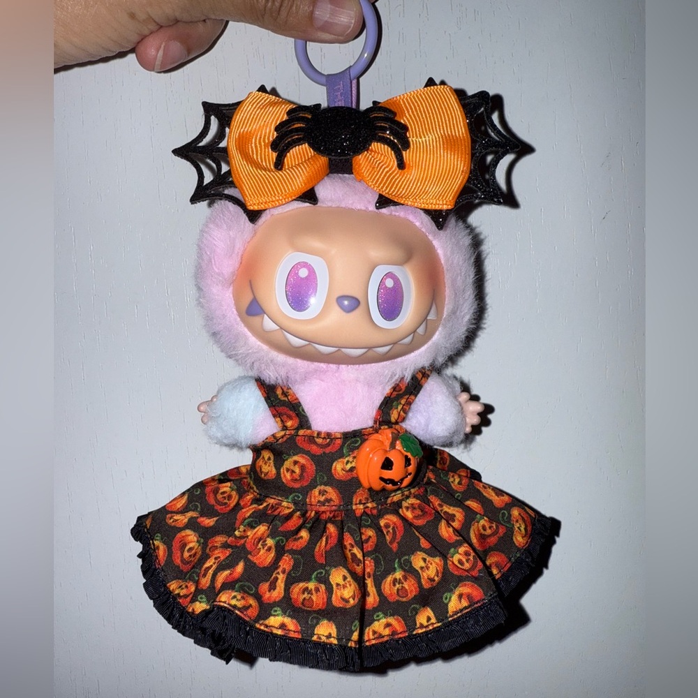 Labubu Halloween Pumpkin Dress  with a spiderweb bow